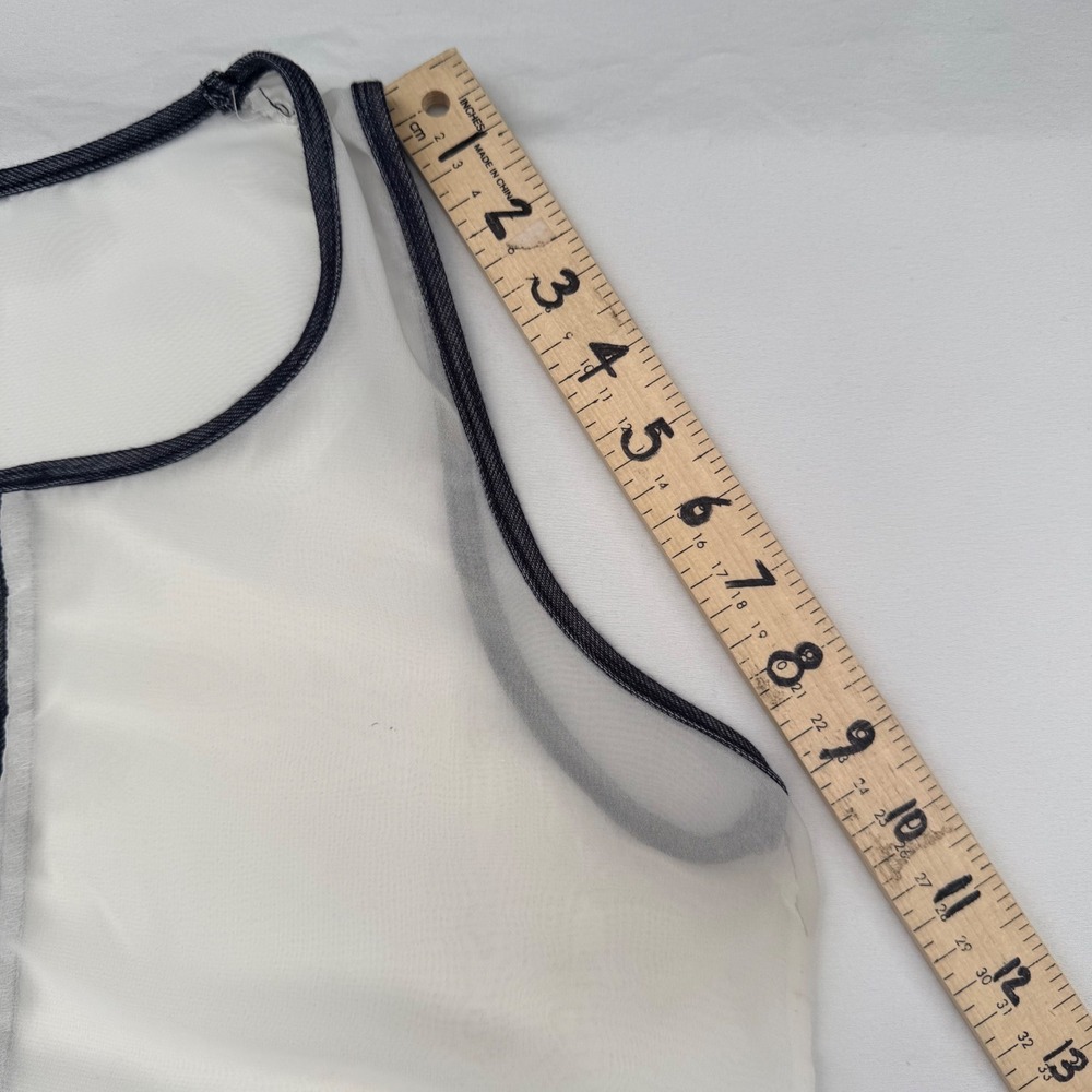 UK2LA Sleeveless High-Low Top Y2K Style Sheer White Navy Trim Boho Festival L - Picture 11 of 12